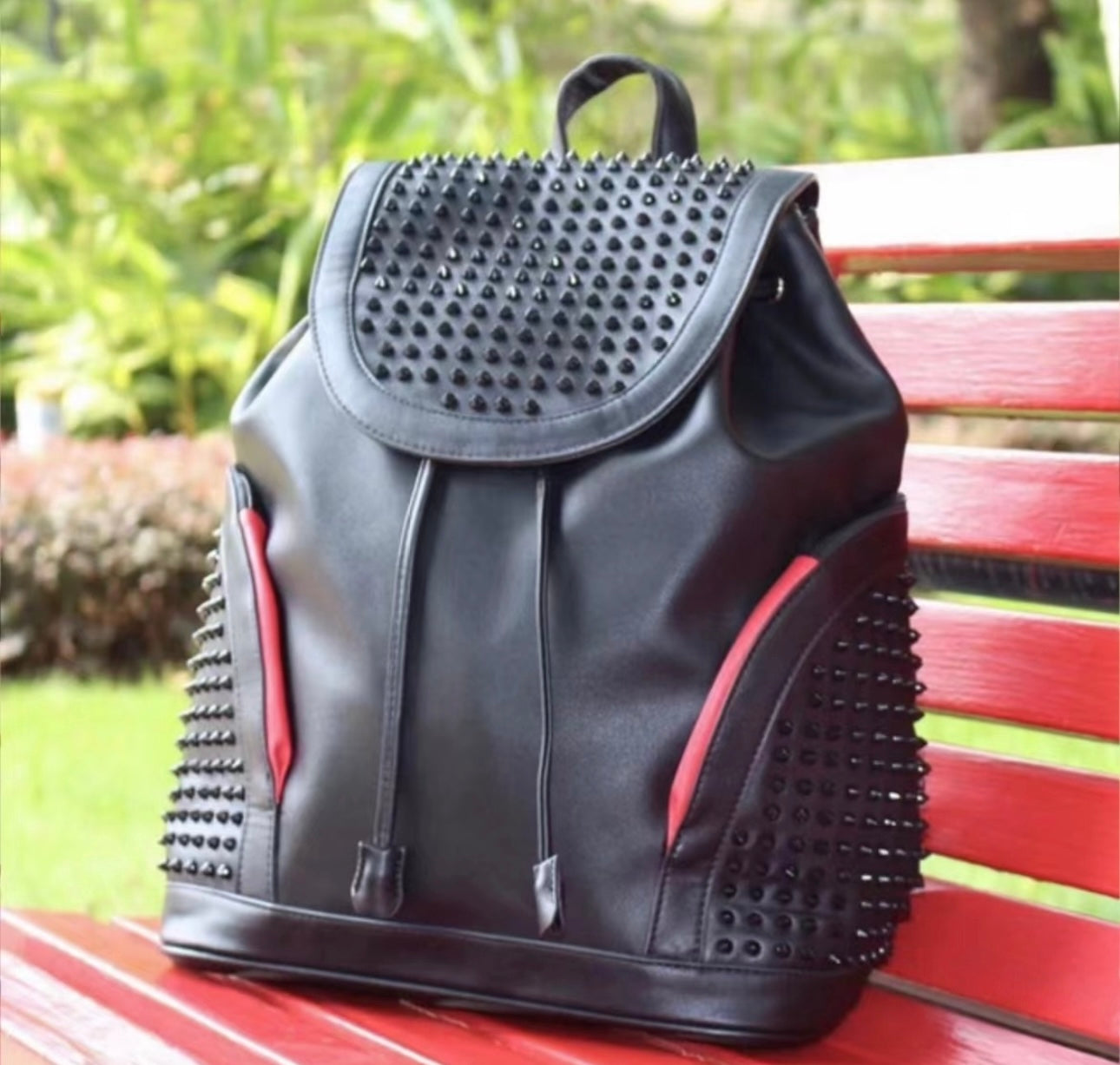 Drawstring Backpack in Black & Red